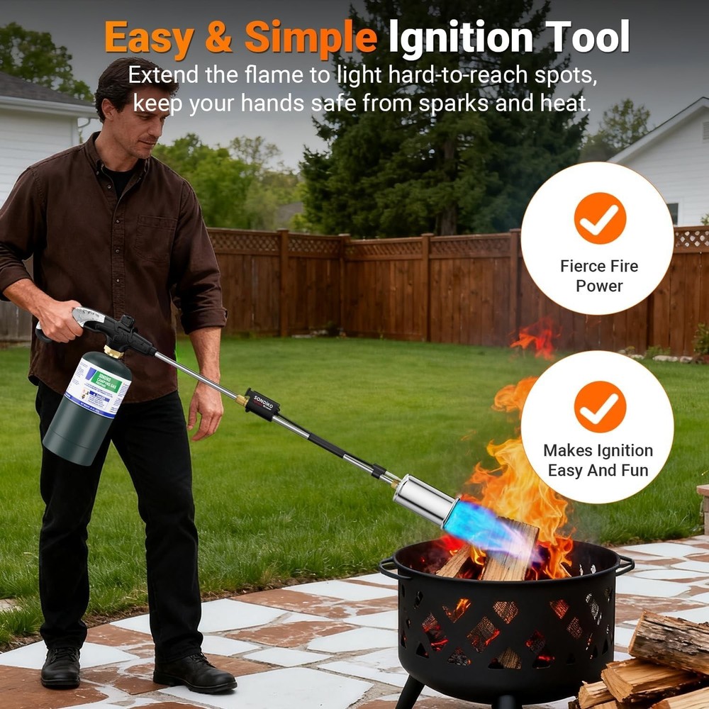 30-Inch Long Arm Weed Torch with High Temperature Output for Efficient Weeding
