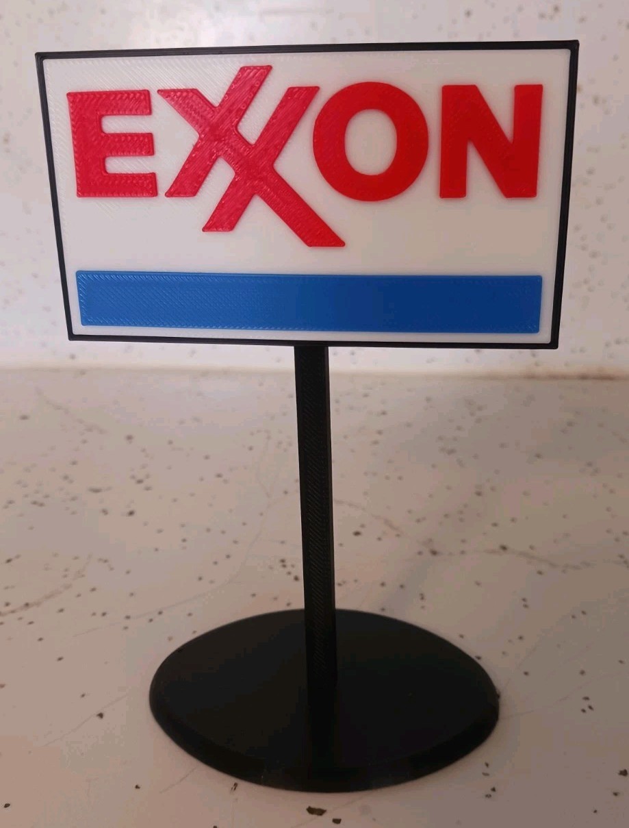 EXXON GAS STATION SIGN. Miniature. 3d Printed. 5" Inches Tall.