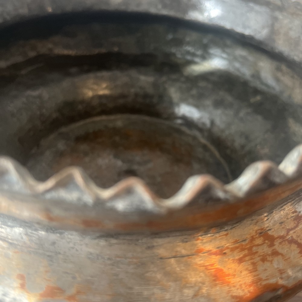 Primitive Antique - Rustic Copper Pot Scalloped Edge 9 1/2”