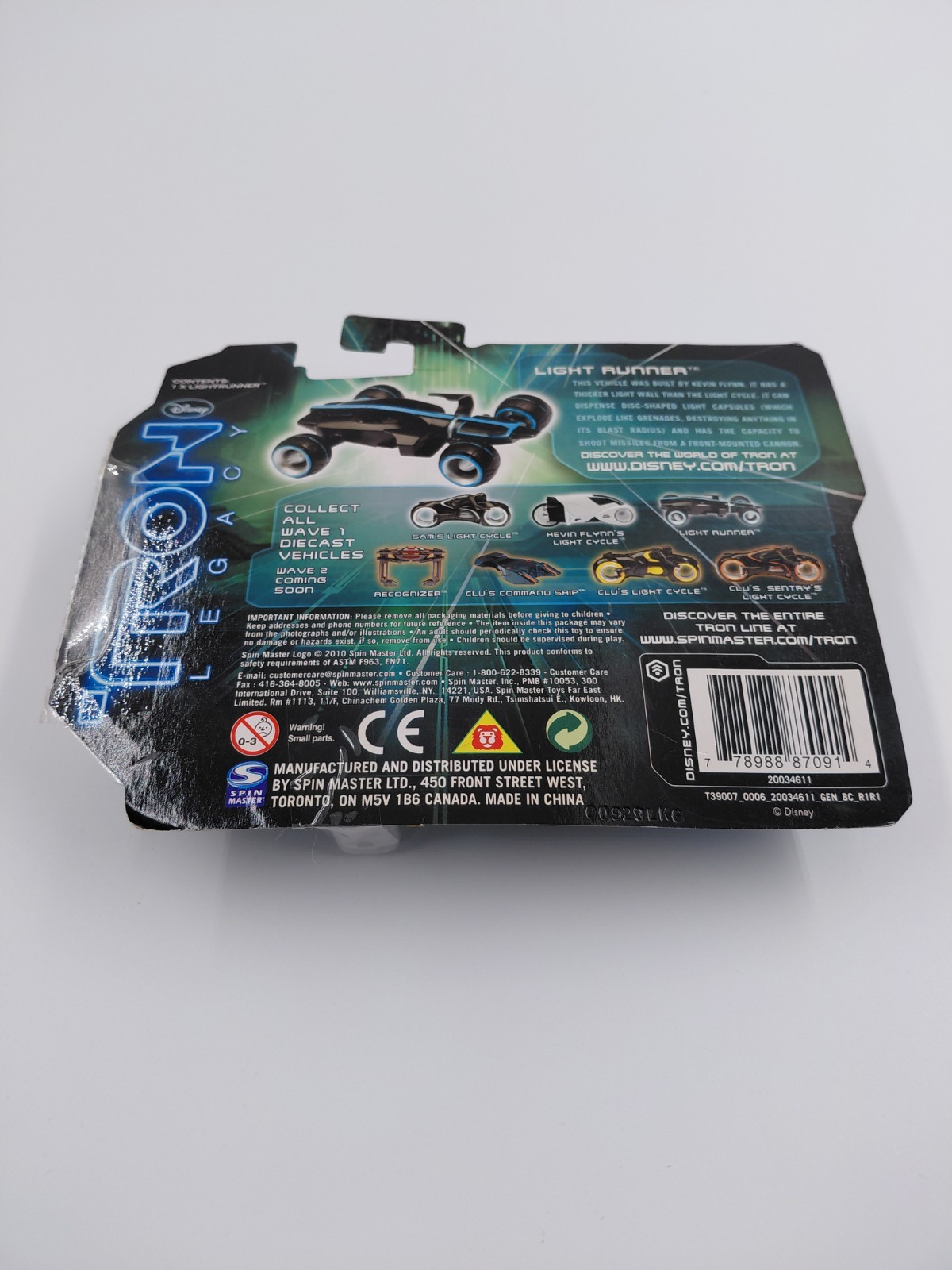 Spin Master Disney 2010 Tron Legacy Series 1 Light Runner Black Diecast