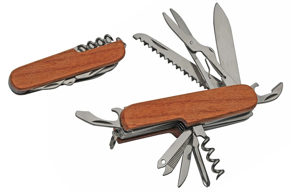 Multi-Function Camp Army Knife | 3.5" Wood Handle Engrave Multi-Tool