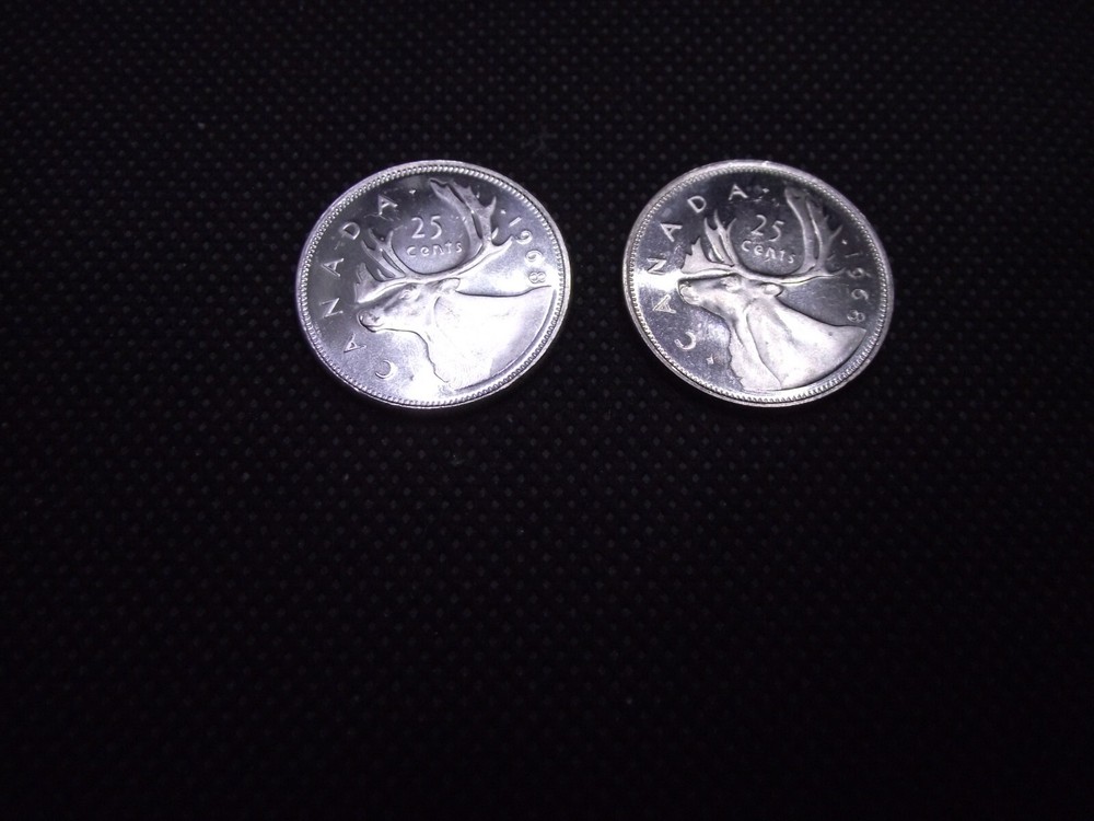 Unc Canada 1968 Silver & Non-silver 25 Cent Coins