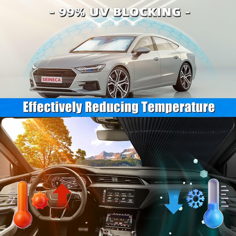 2X Retractable Windshield Sun Shade for Car Auto Sunshade with Suction Cups