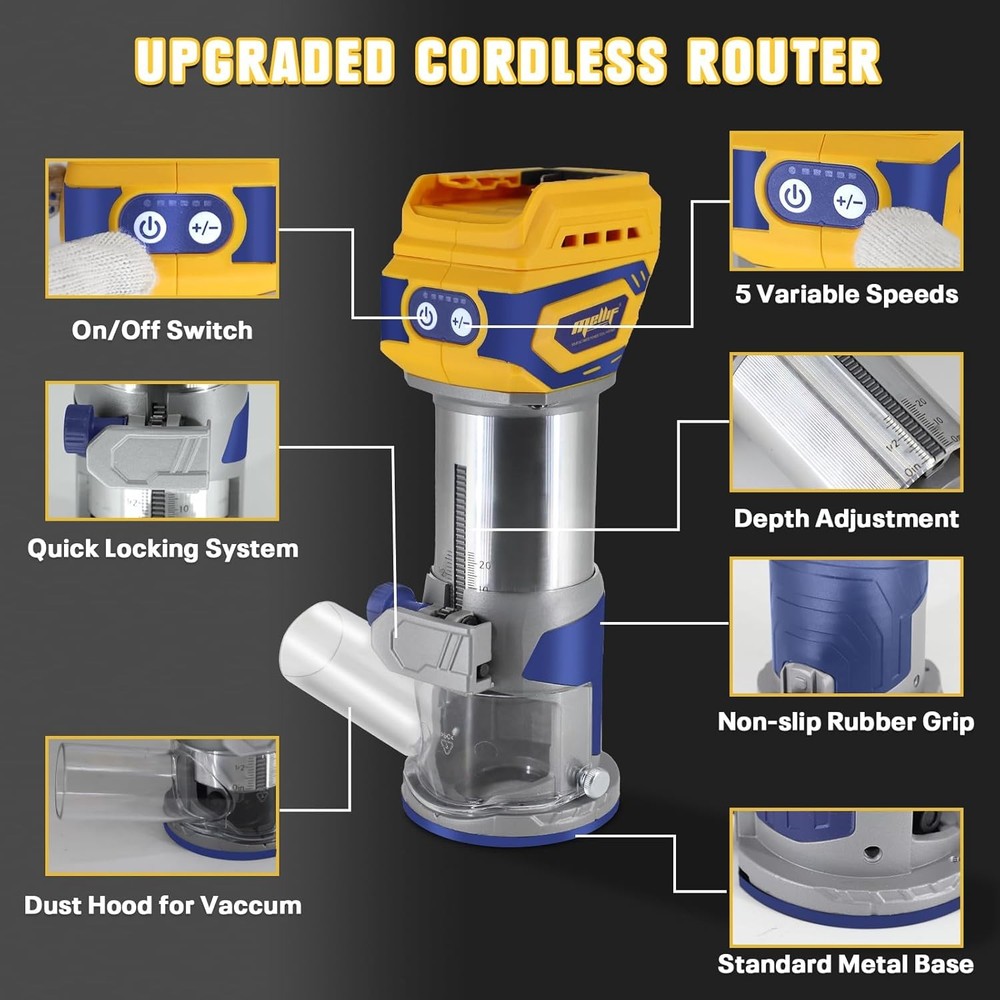 Cordless Brushless Compact Router,Compatible with Dewalt 18V Battery(Bare Tool),