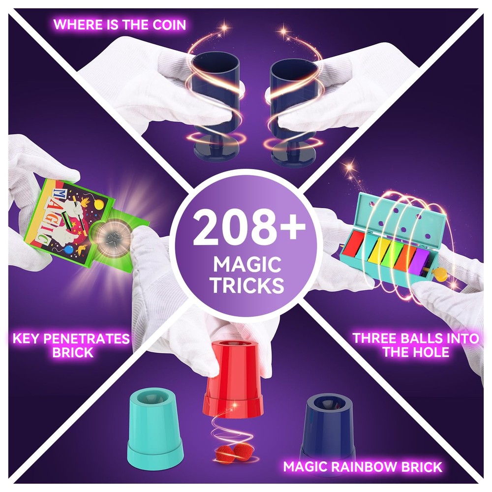 Nicella Magic Kit - 208+Magic Tricks for Kids Age 6-8, 28PCS, Multicolored