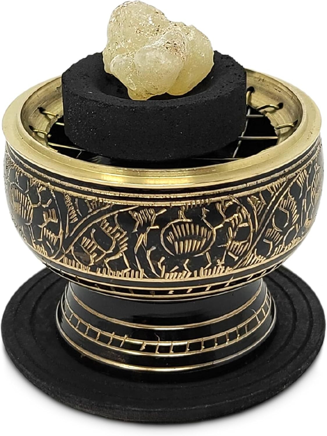 Cultural Black Brass Incense Burner with Wooden Coaster - Perfect for Meditation