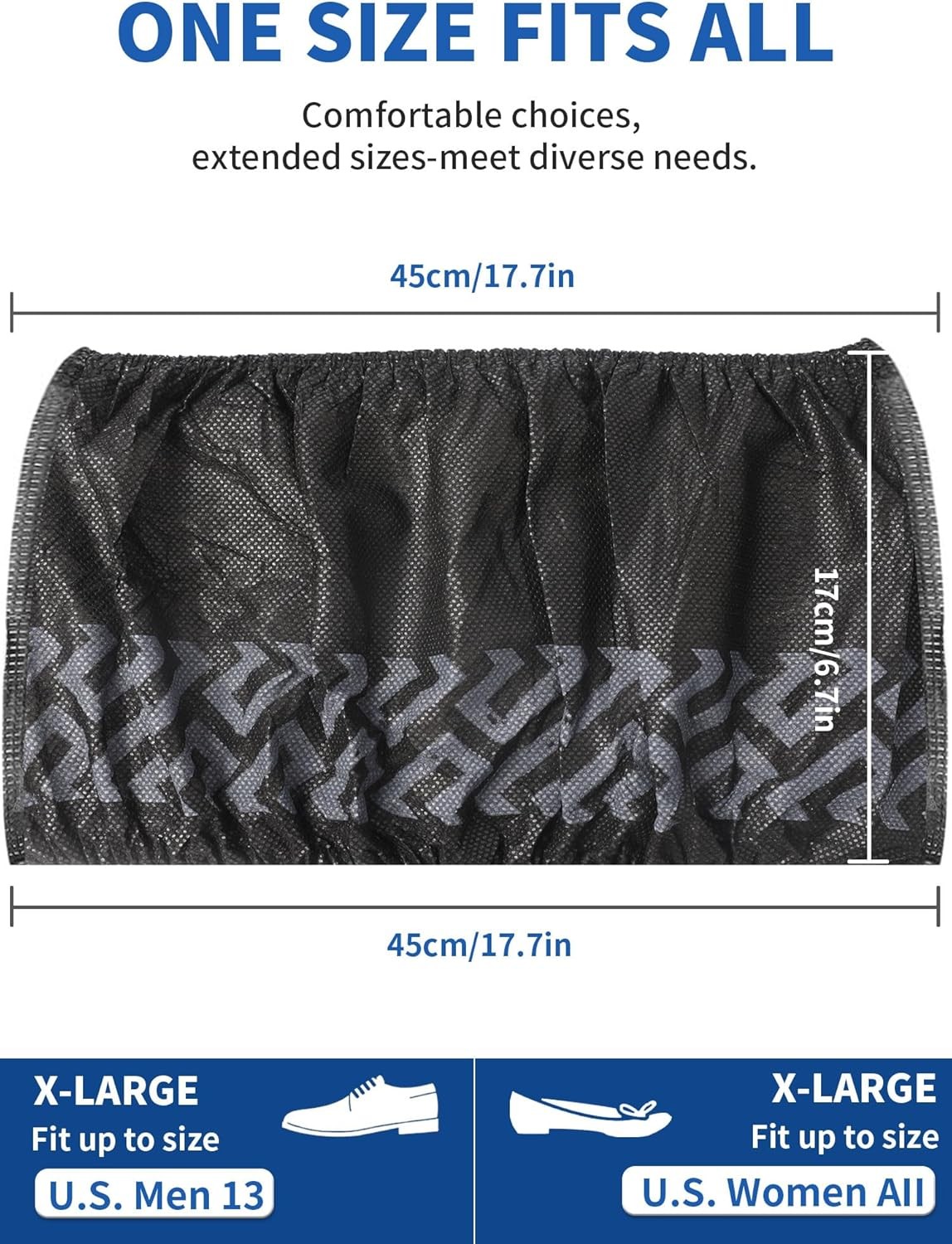 X-Large 50 Pack Shoe Covers Disposable Non-Slip Black Booties Fit Men US 13