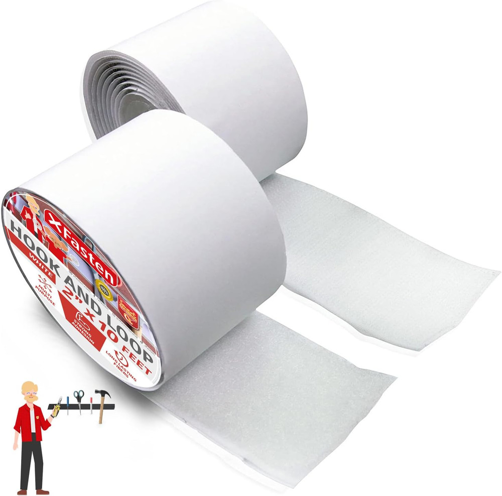 Hook and Loop Roll, White, 2-In X 10-Ft Hook and Loop Tape Heavy Duty Strips wit