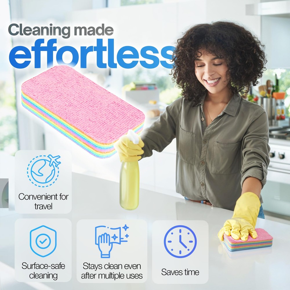 4 Pack 12-Layer Peelable Microfiber Sponges – Ultra Absorbent, Reusable Clean...