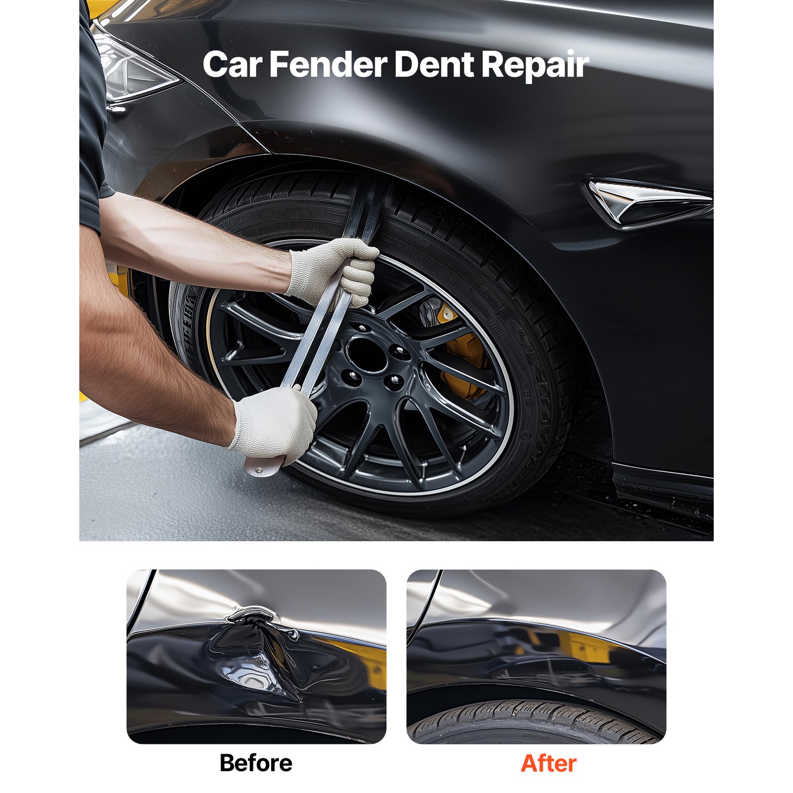 Uimoso Dent Repair Kit for Car Fender Damage with Flat Bar and Removal Tools