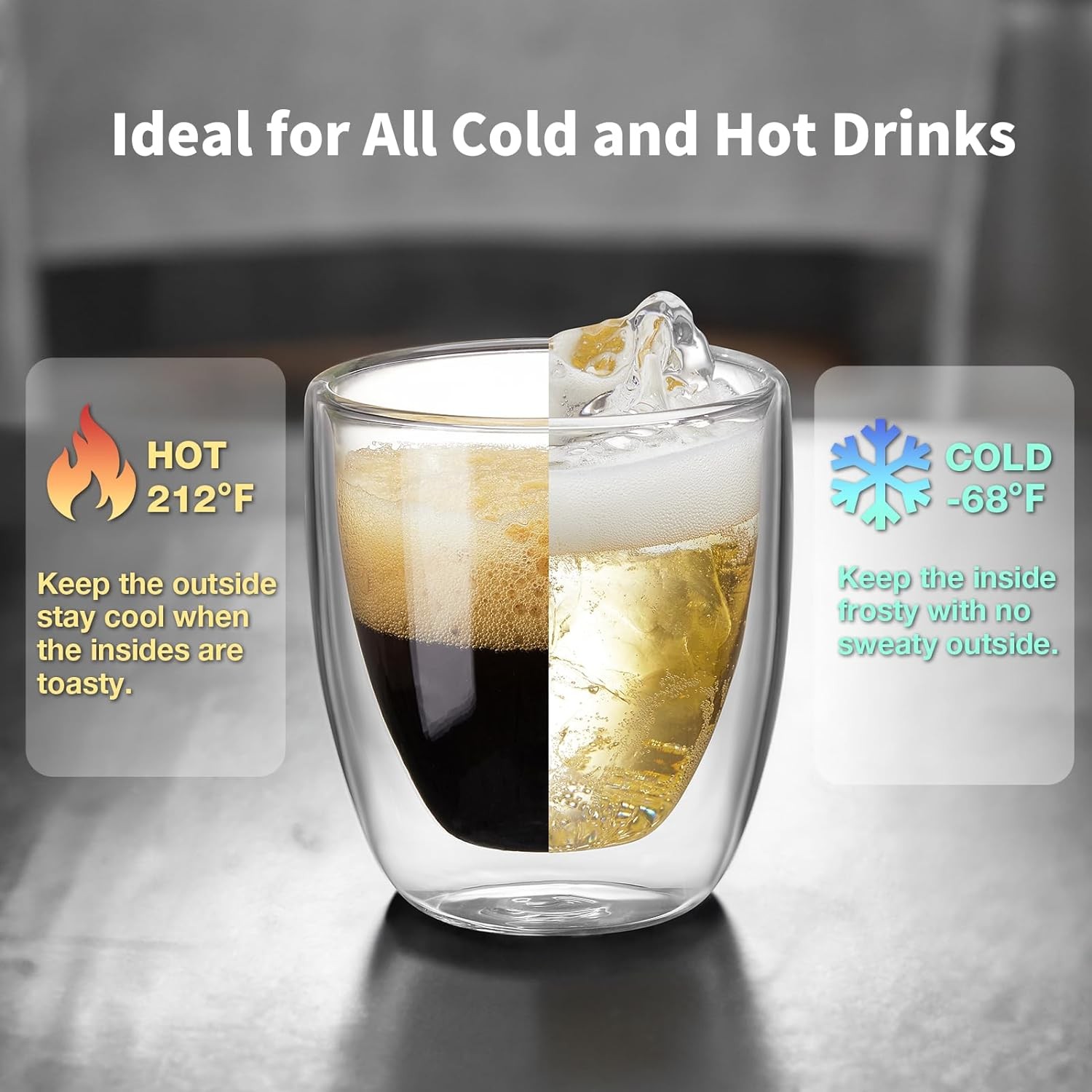 Double Walled Espresso Cups Set of 4 (50% Thicker), 3 Ounce Clear Expresso Coffe