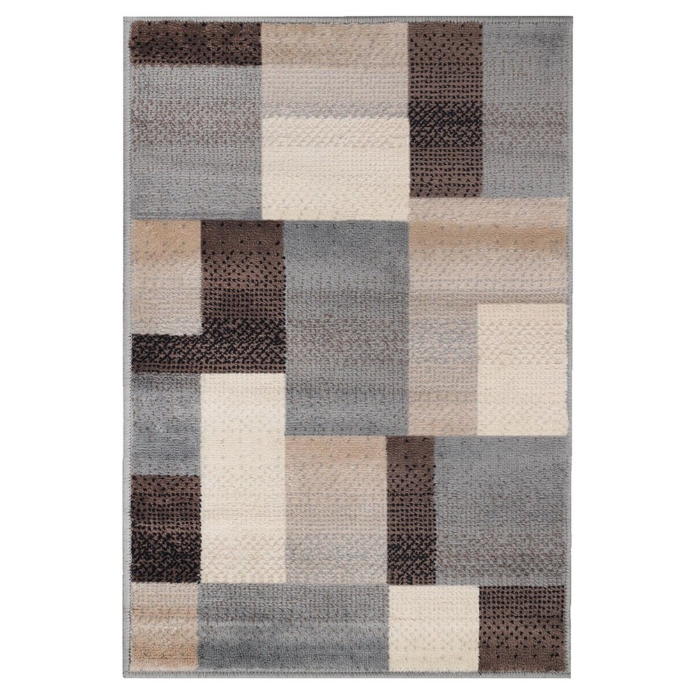 5' X 8' Gray Tan And Brown Patchwork Area Rug