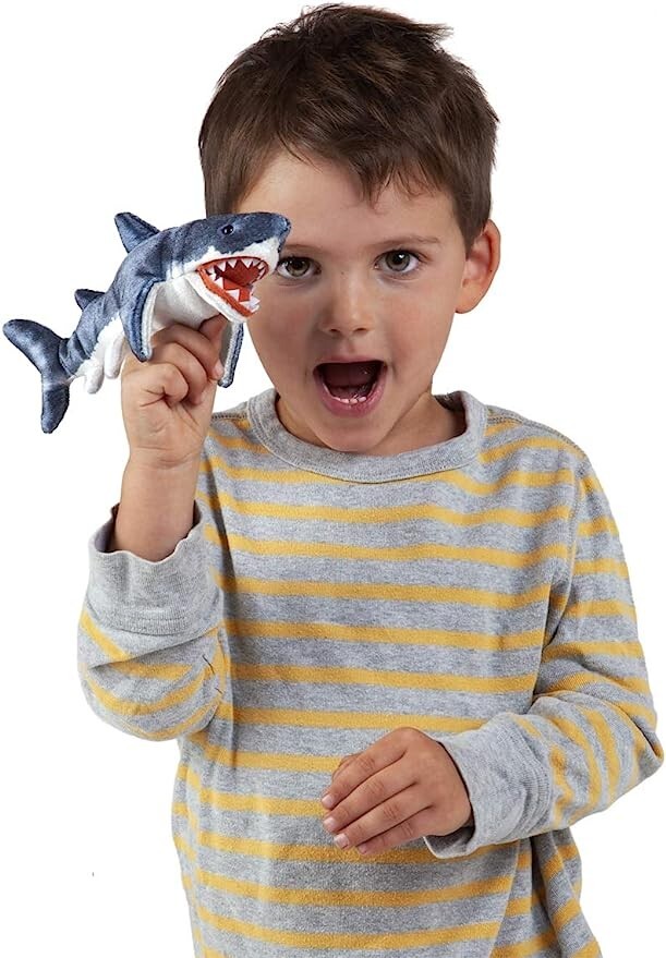Mini Shark Finger Puppet, Gray, One Size