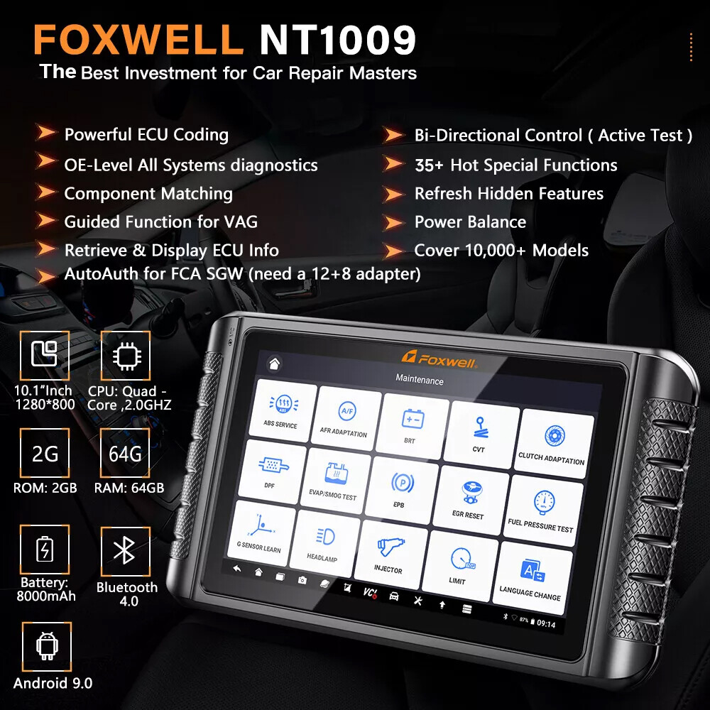 Foxwell NT1009 Bidirectional OBD2 Scanner ECU Coding ALL System 10.1" Bluetooth