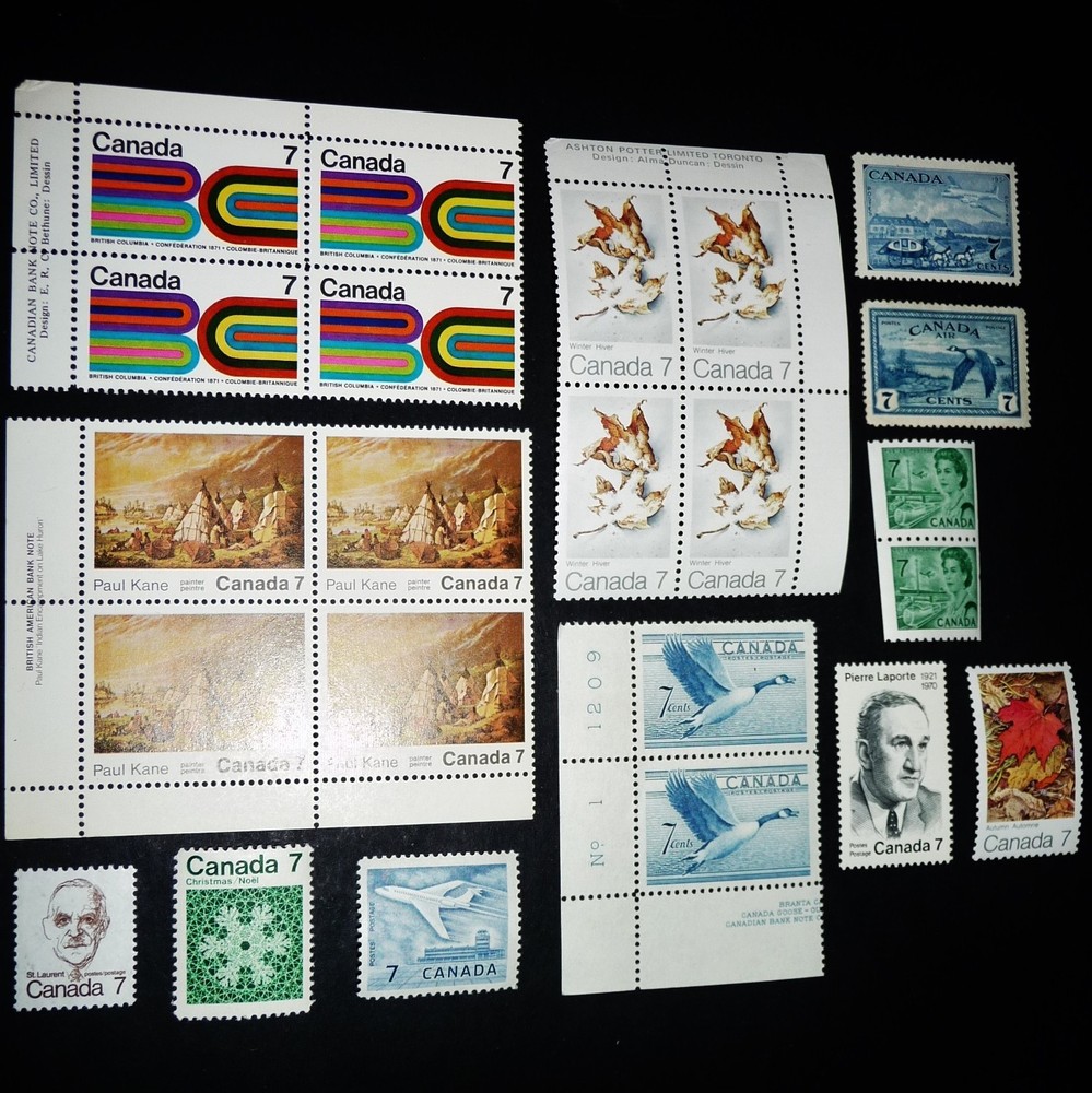 19 Canada 7 Cent Stamps, 12 Different Mostly Early