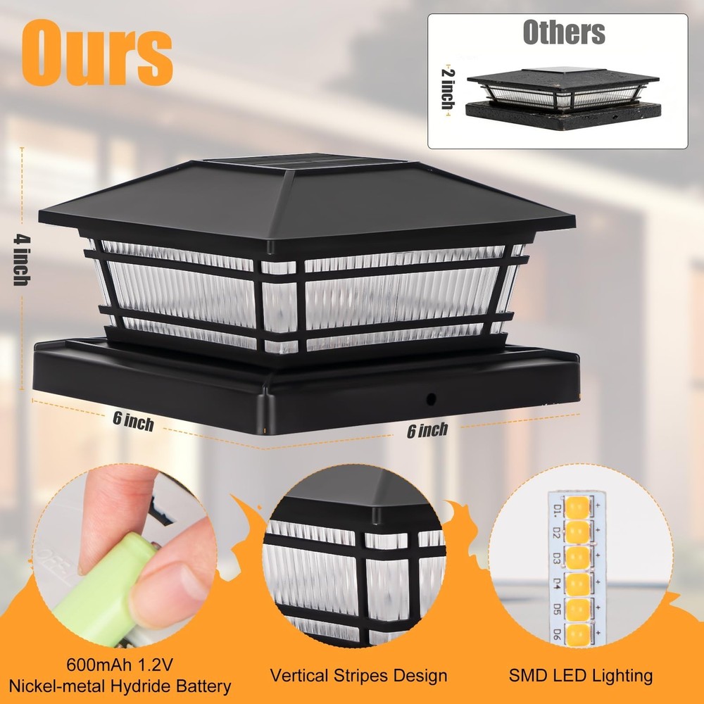 8 Pack Solar Flame Post Cap Lights, Flickering Flame & Warm Light Fence Post ...