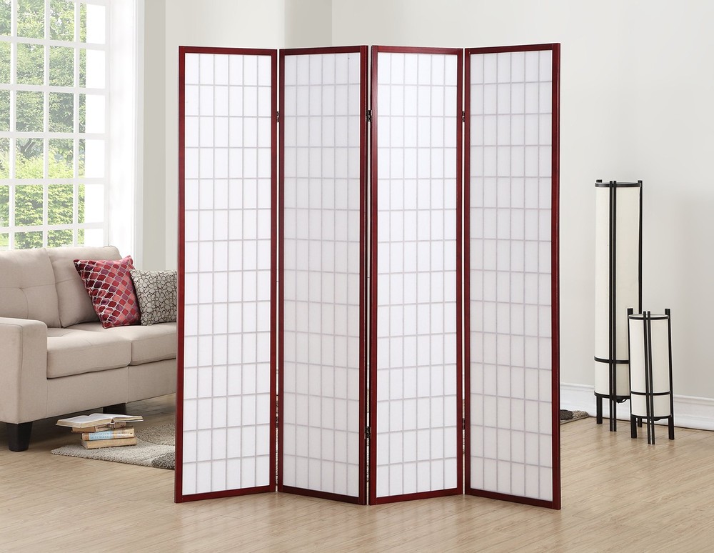 Oriental Shoji 4 Panel Screen Room Divider, Cherry