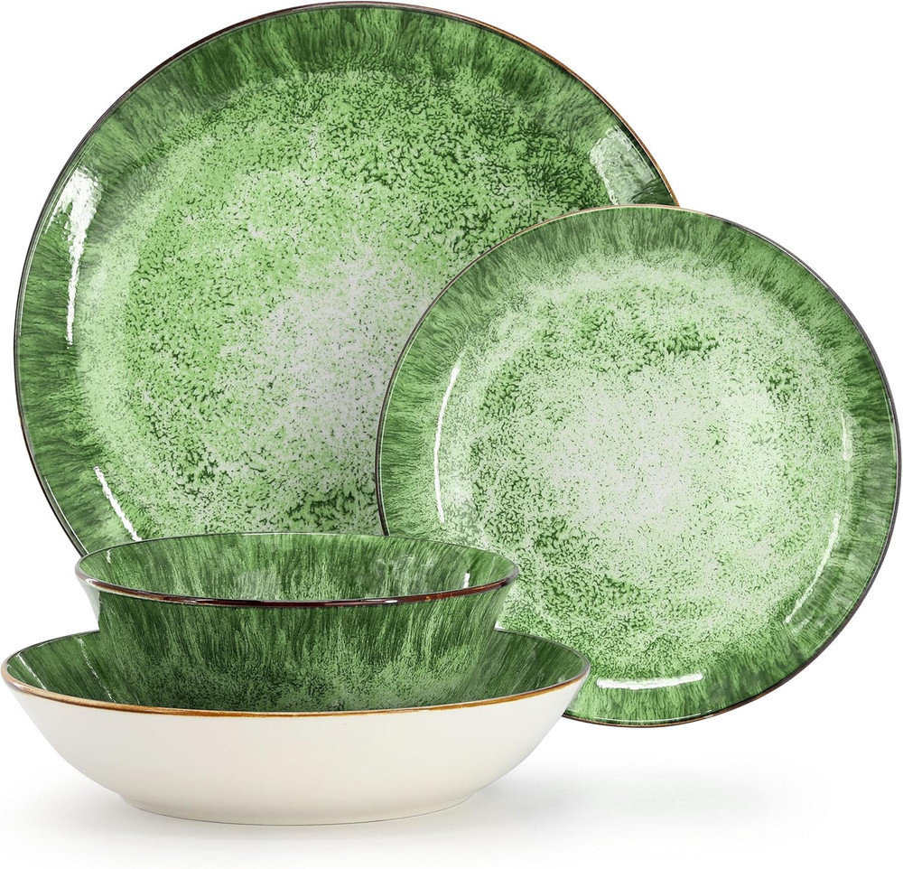 Oceanus 16 Piece round Shape Porcelain Double Bowl Dinnerware Set, Tableware Set