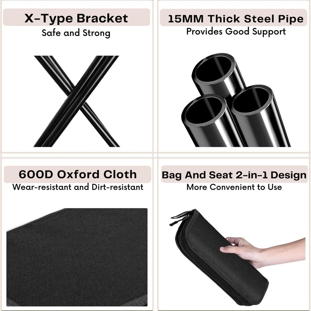 Portable Folding Stool Chair – Lightweight Compact Camping Stool with Carr