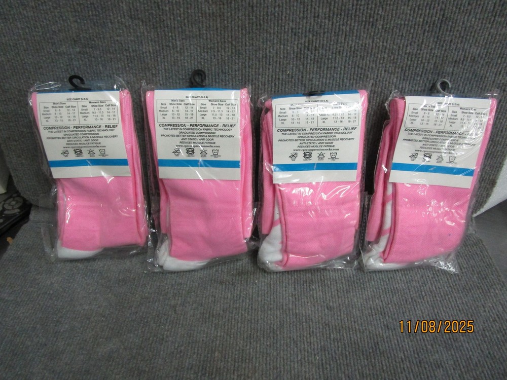 (4) Pair CPR Compression Socks Pink Size Large