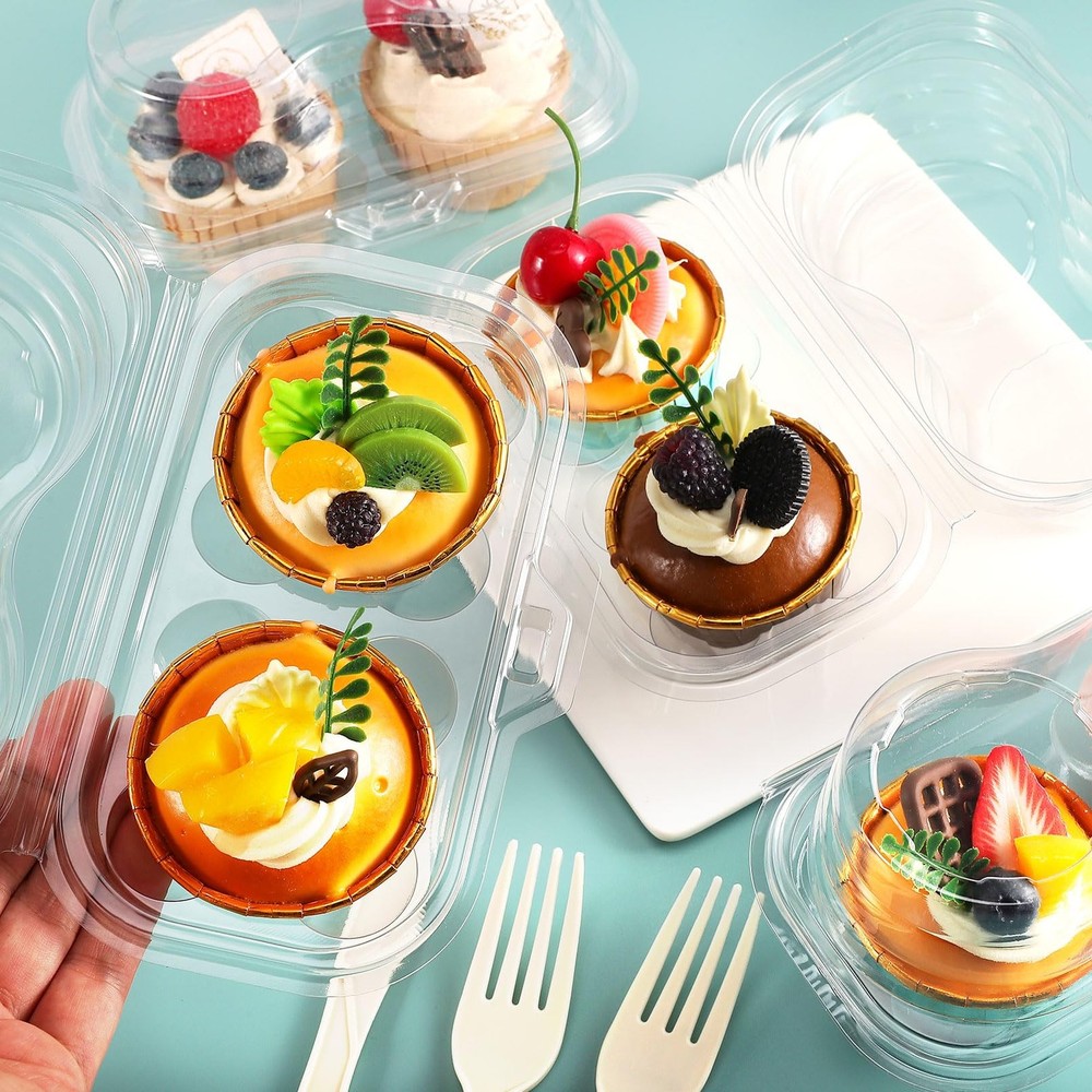 50 Pcs 2 Compartment Cupcake Container Carrier Holder 2 Cavity Boxes Stackable