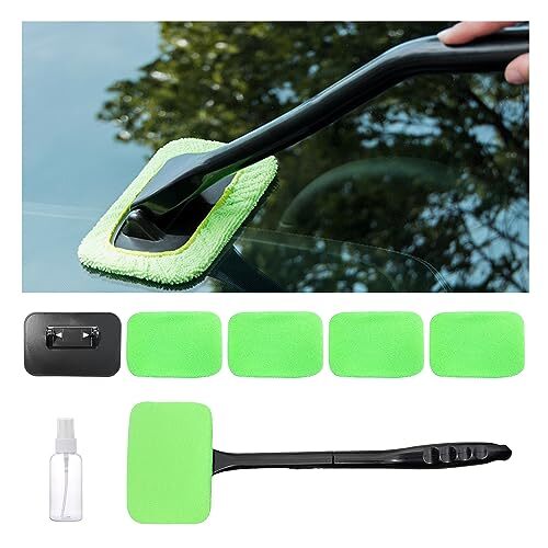 Car Windshield Cleaning Tool, Microfiber Window Cleaner Set with 4 Washable