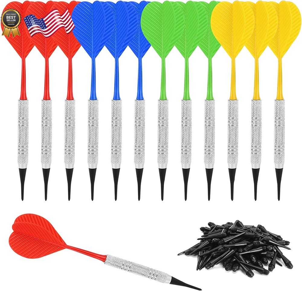 12 Pcs Soft Tip Darts Bar Dart Plastic Tip Darts Set Attach Extra 100 Black 2BA