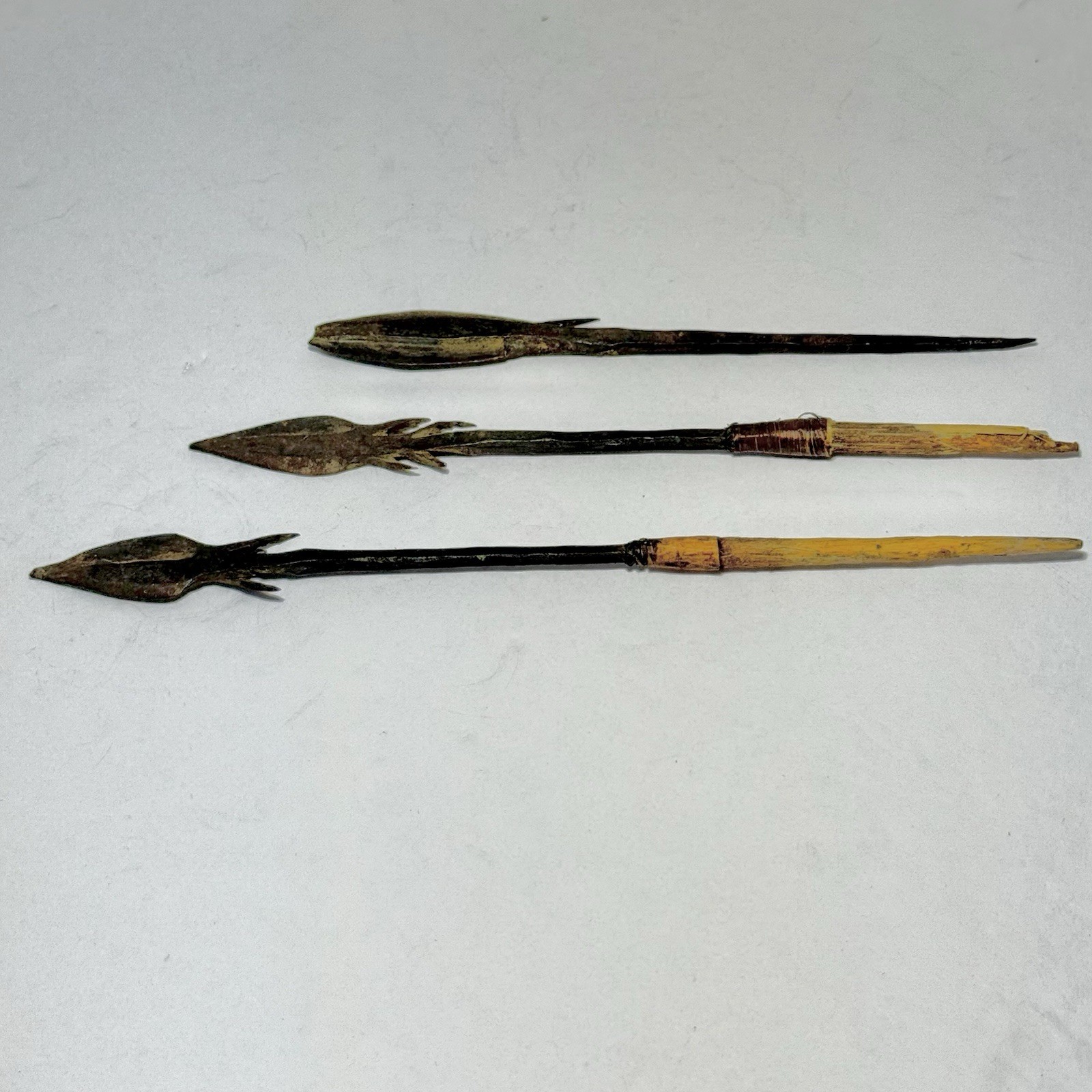 Antique African Spears Tribal Weapons Wood & Iron 3-Piece Set