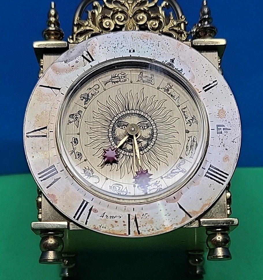 Vintage Ornate Swiss Mechanical Wind Arnex Alarm Clock. - Working Nicely.