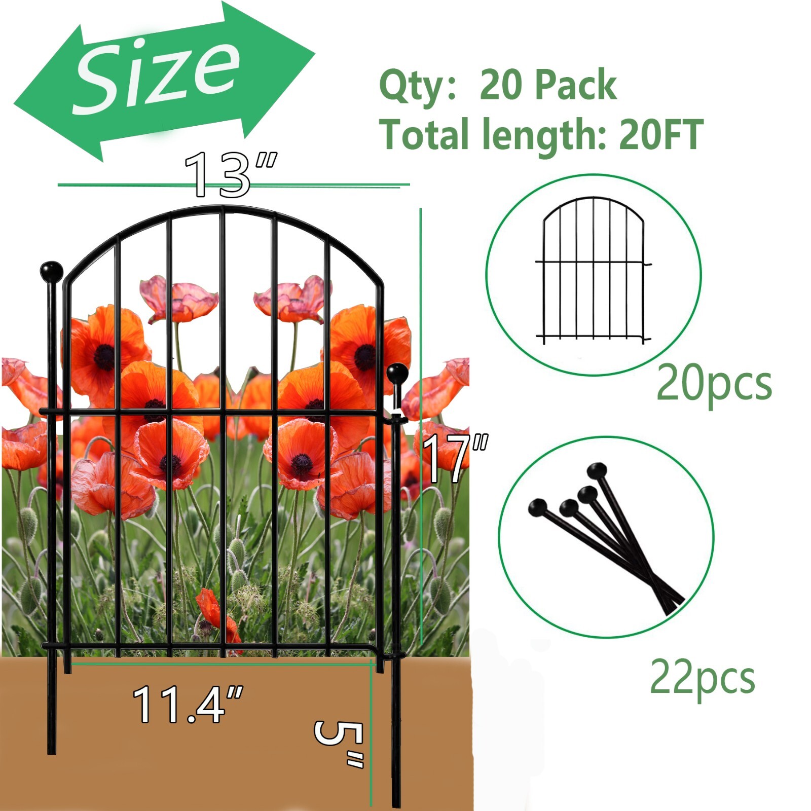 20 Pack Decorative Garden Fence 21in x21.6ft Rustproof Metal No Dig Fence Animal