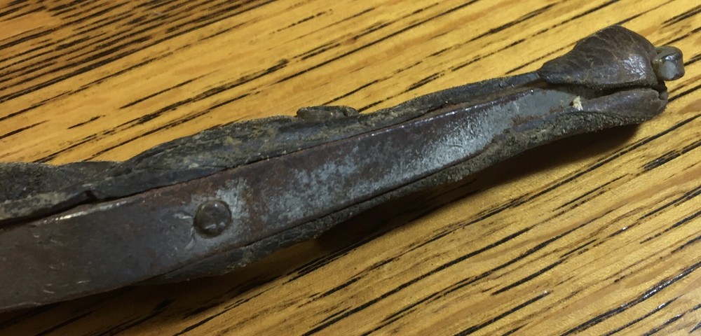 Vintage 4 1/2” Leather Handle Shucker, Rustic Tool