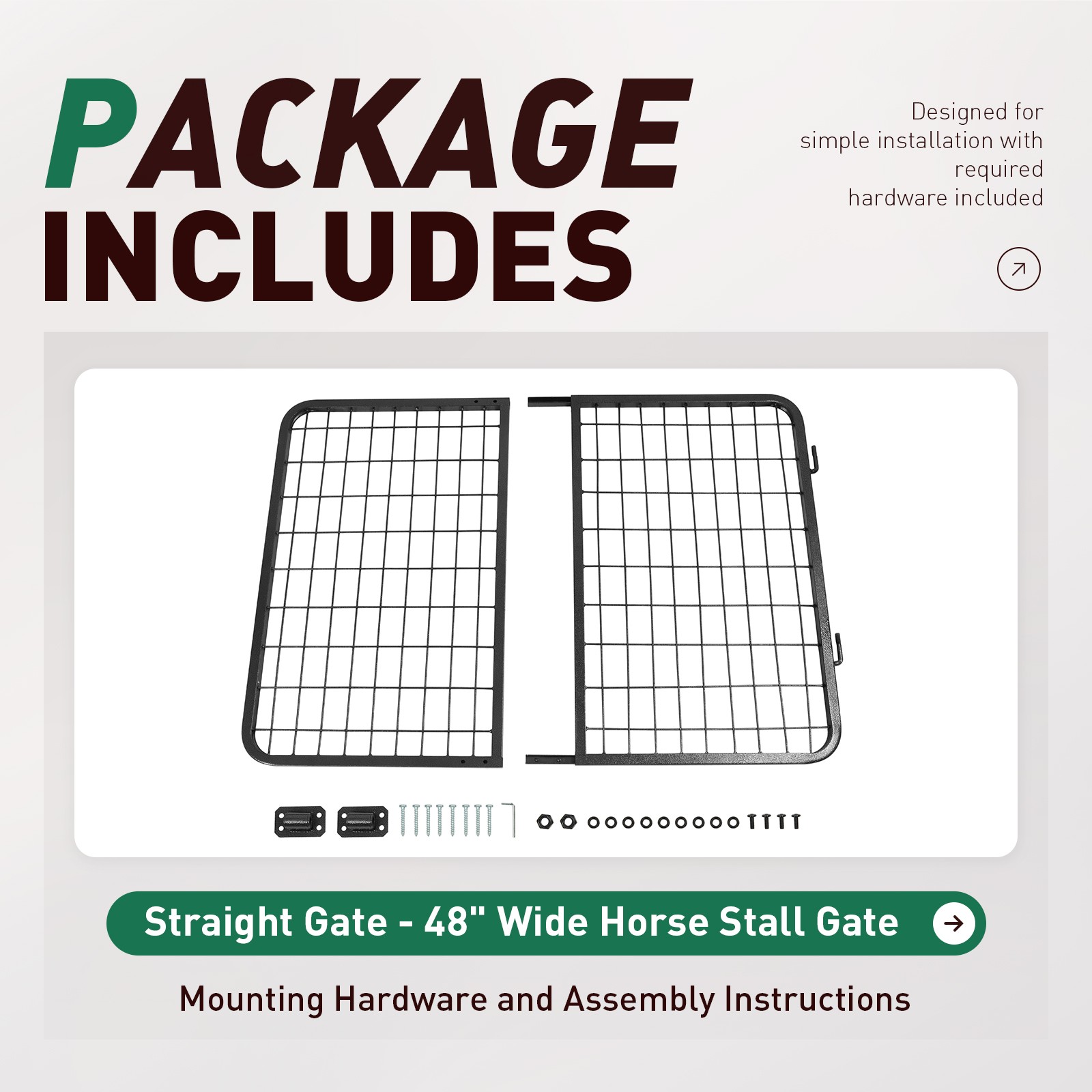 Straight 48" W Horse Stall Gate for Horse Barn Farms Livestock Heavy Duty Steel