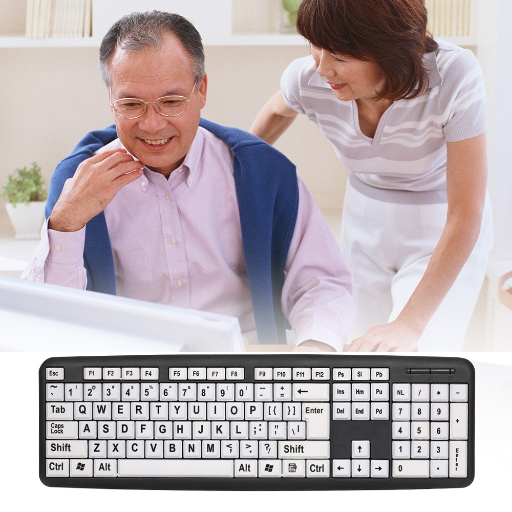 USB Wired Keyboard For Low Users With Large White Keys Black VUSW