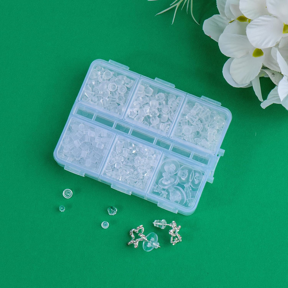 Silicone Earring Backs for Studs and Droopy Ears, 600 Pcs Clear Rubber Replaceme