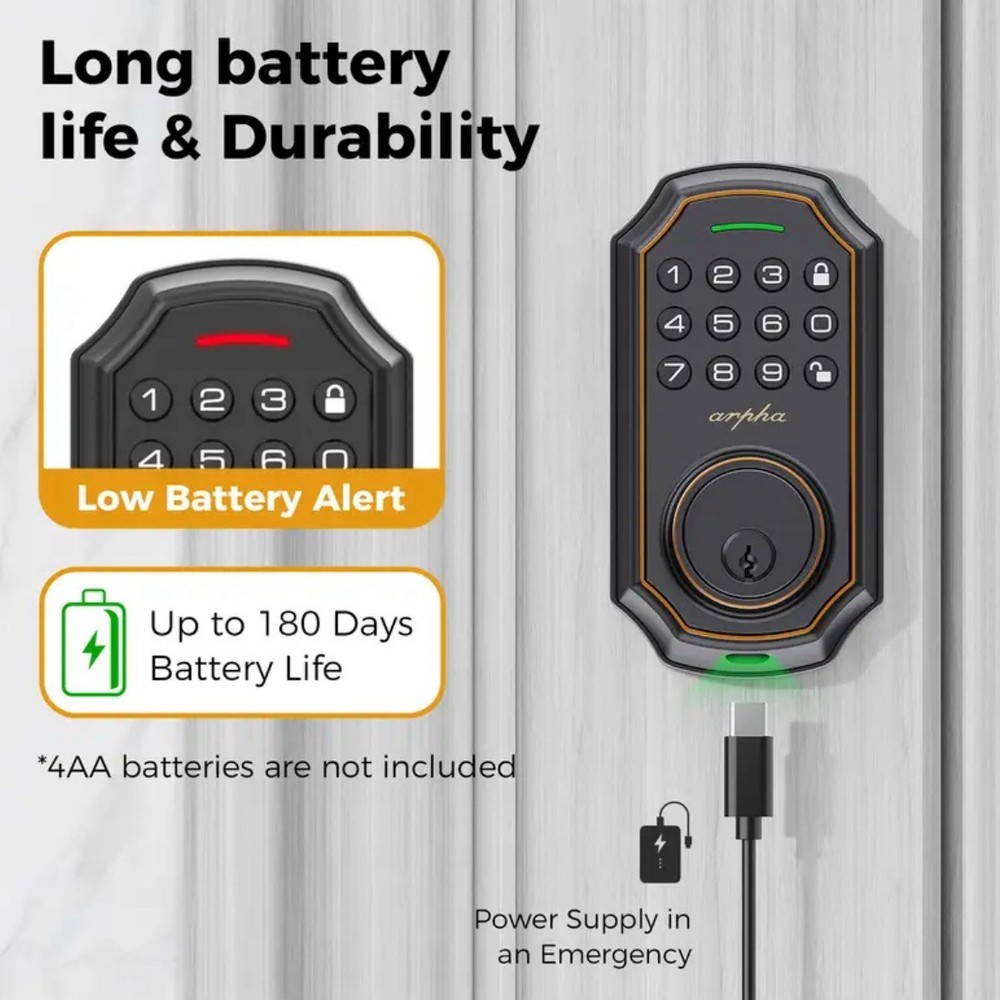 Arpha Smart Keyless Entry Door Lock - 100 Code Anti-Peek Combination