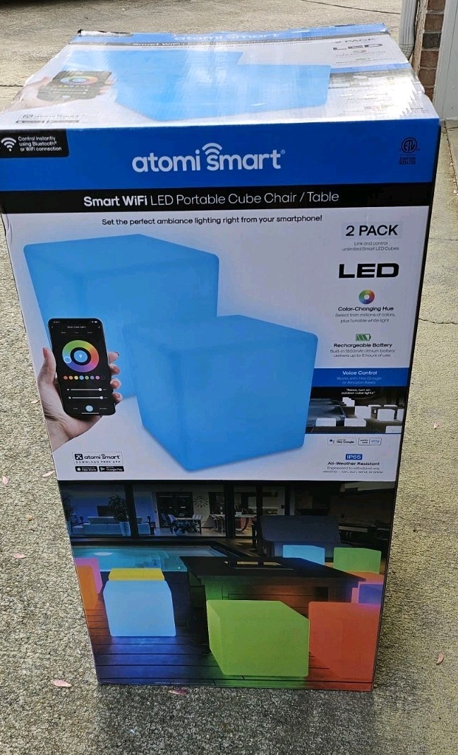 Atomi Smart Portable IP65 Indoor/Outdoor Cube Light Seat (2 Pack) FREE SHIPPING