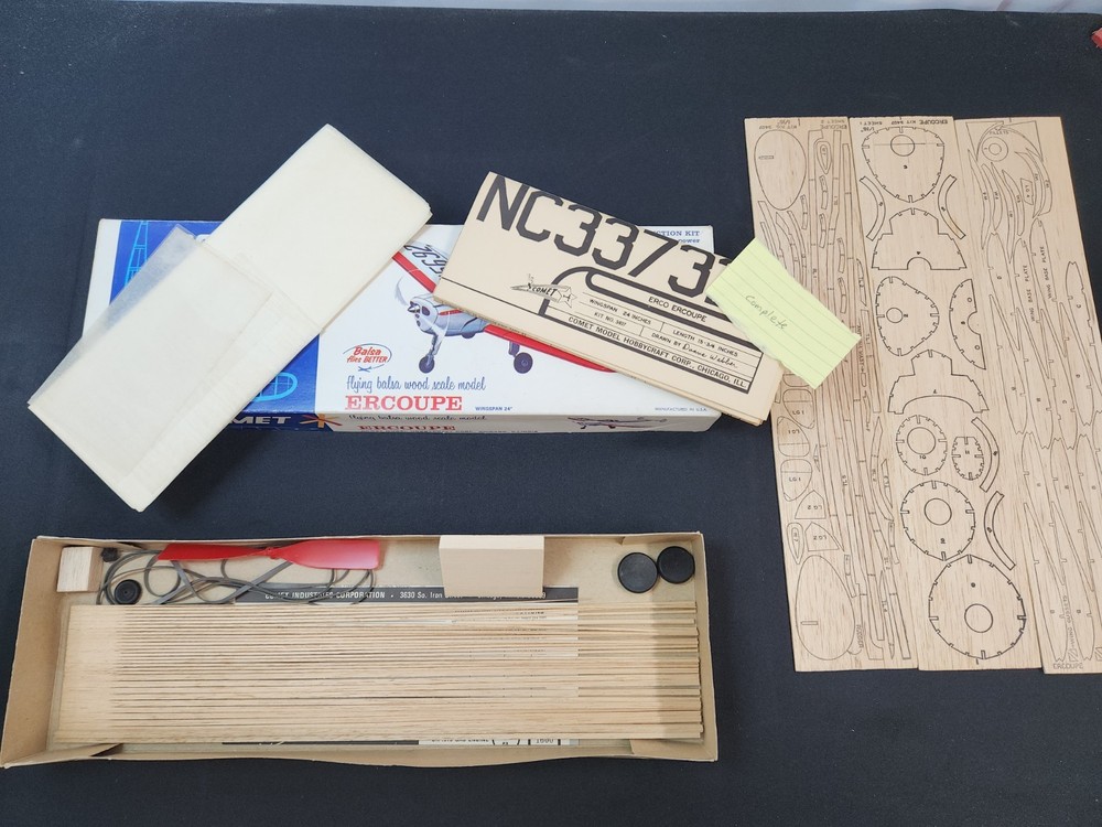 Vintage Balsa model plane kit Comet Ercoupe 3407 24" span