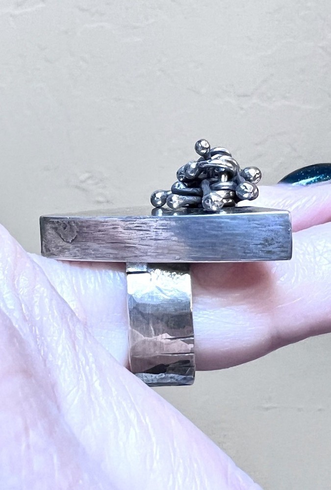 LOVELY Sterling Silver Artisan Large Textured, Articulated Triangular Ring