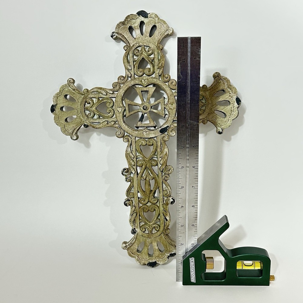Distressed Plaster Cross Wall Hanger 13" Tall