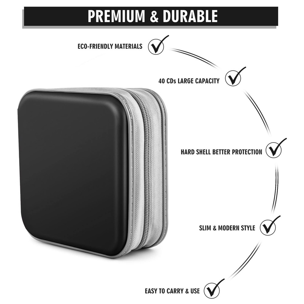 CD DVD Storage Wallet, Holds 40 Discs, Durable Binder Case, Black