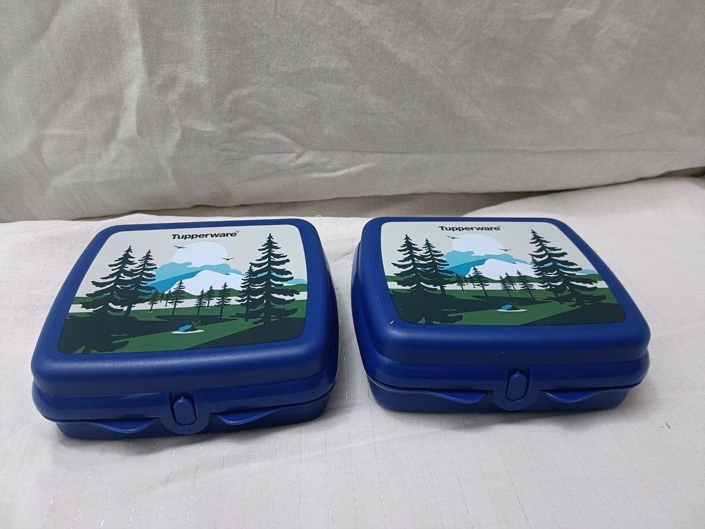 Tupperware Sandwich keeper Christmas Print Square Shape fast Shipping set Of 2