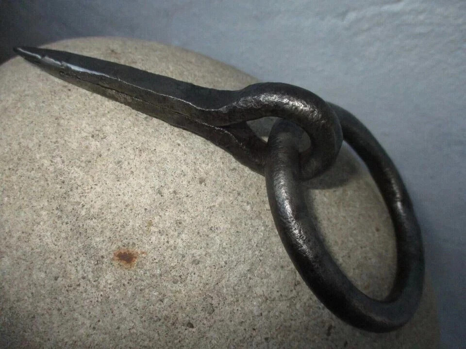 Hook Antique Wrought Iron Tethering Ring on Pin Blacksmith Hardware