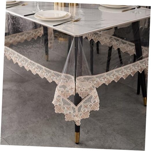 Clear Vinyl Tablecloth 120" x 60" (Rectangular) Seashell Starburst Lace Trim
