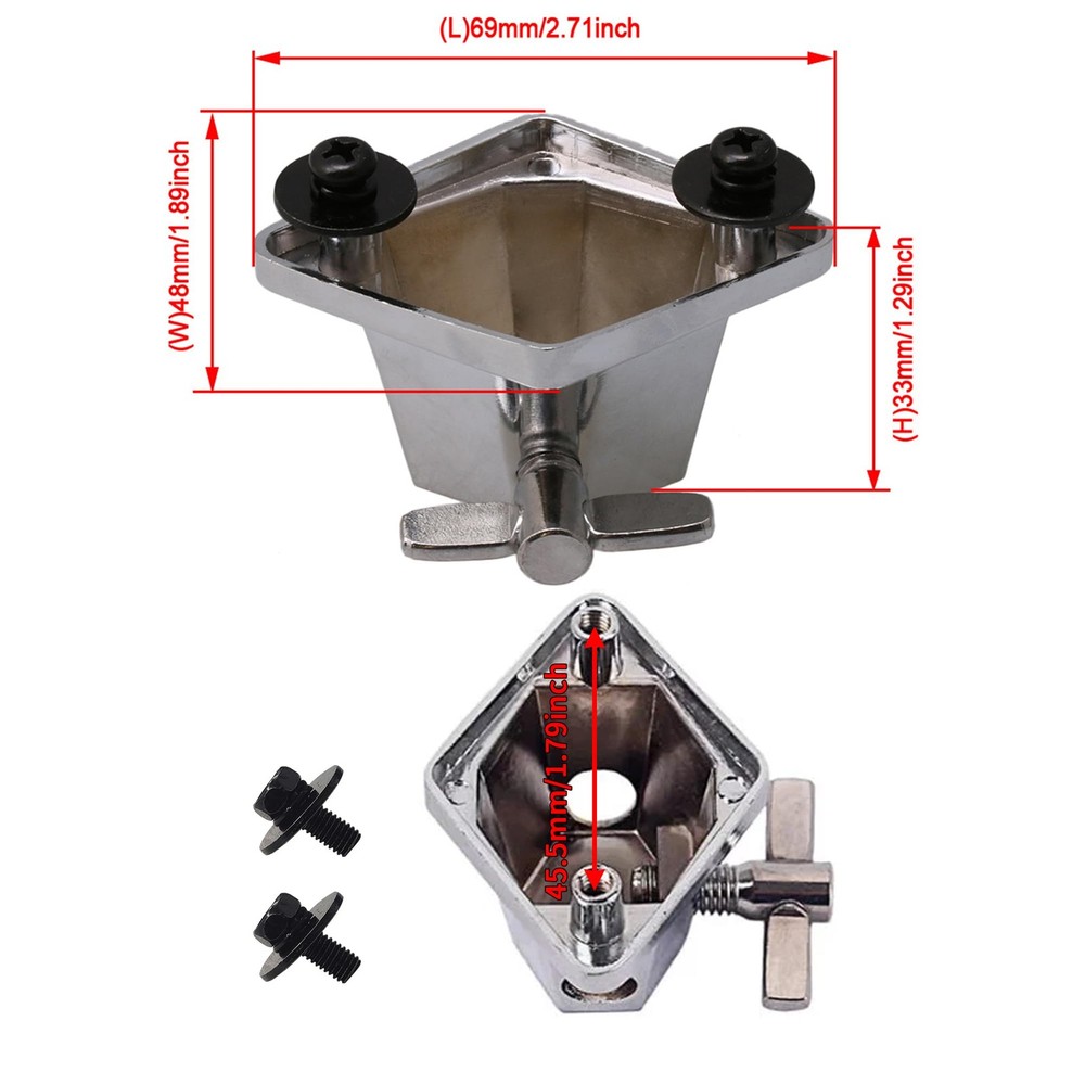 2 PCS Silver Floor Tom Drum Leg Bracket Mount Replacement Hardware Set