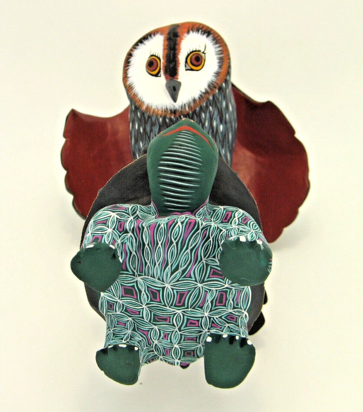 Oaxacan Wood Carving by Raul Ibanez "Owl on top of Tortoise" Mexican Folk Art
