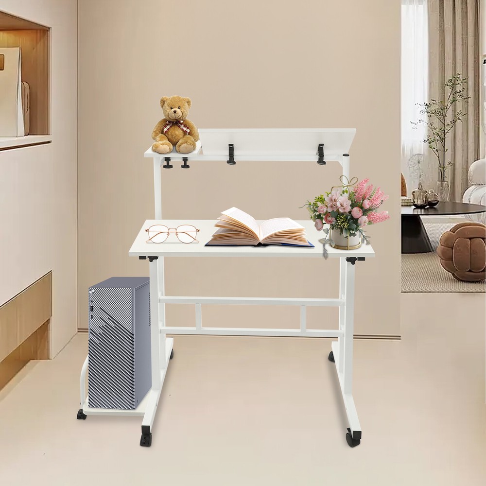 White Computer Desk, Multi Functional Foldable Desk, Adjustable Computer Table