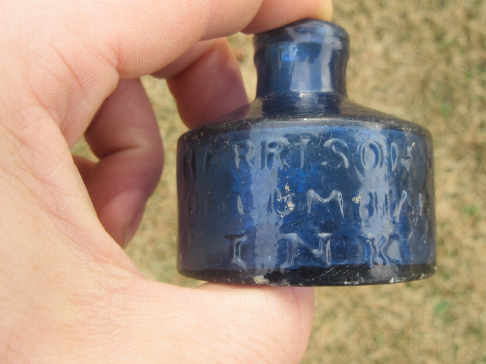 RARE Antique 1850's Harrison's Columbian Ink Cobalt Inkwell Bottle, Pontil