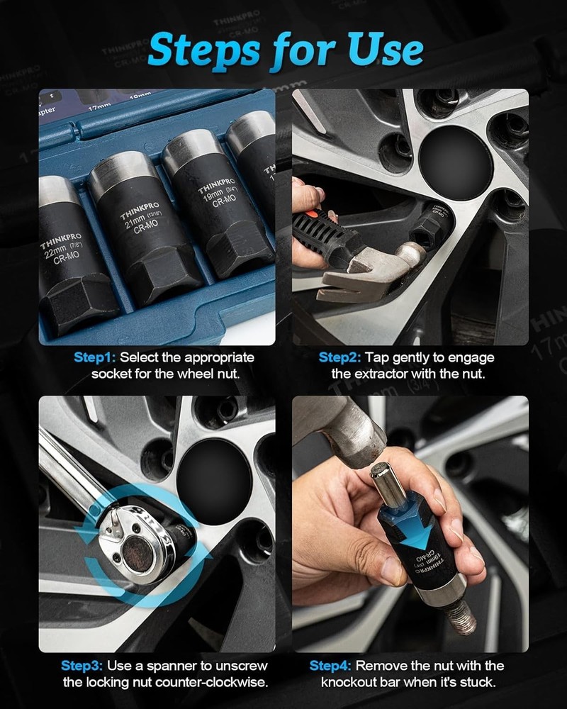 Locking Lug Nut Removal Tool-6 Pieces Deep Lug Nut Extractor Set,Stripped Lug Nu