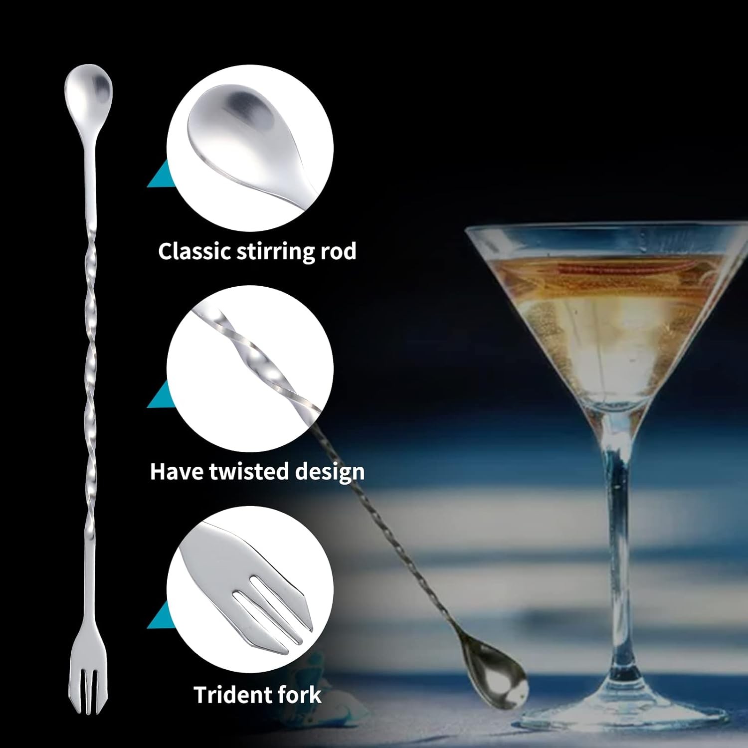 10 inch & 8 Stainless Steel Cocktail Muddler with 2 Mixing Spoon, Silver
