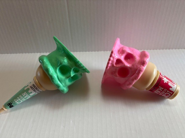 Lot of 2 Ice Scream Man Skull Ice Cream Holders - Mintstachio & Strawberry